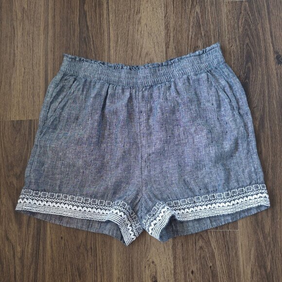 💙 Sigrid Olsen Pull On Shorts 100% Linen Size L/XL Embroidered Boho Lounge - Picture 7 of 7